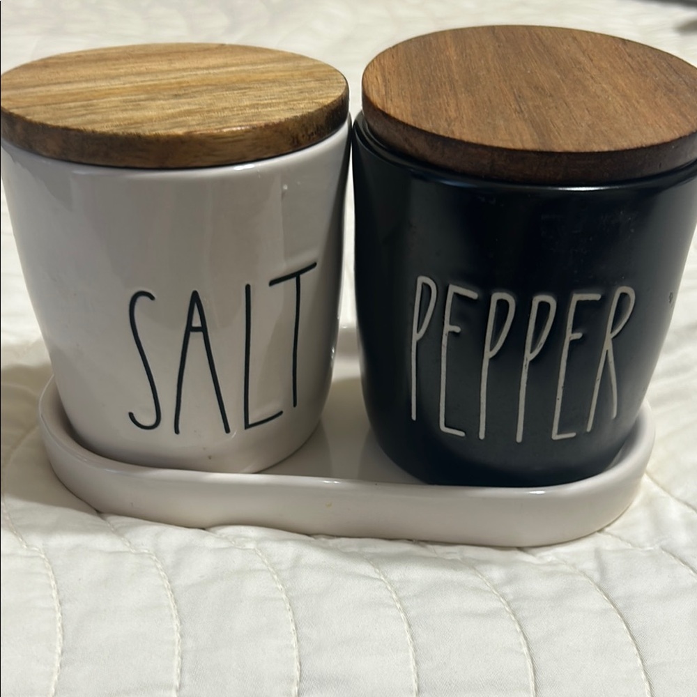Rae Dunn Salt and Pepper Jars with Wood Lids
